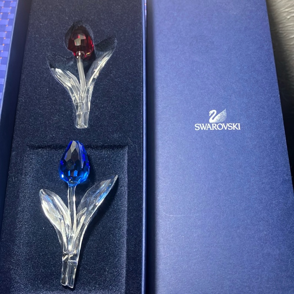 Swarovski Red and Blue Crystal Tulip Pair